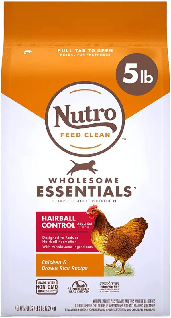 Best Cat Food to Prevent Shedding - NUTRO WHOLESOME ESSENTIALS Hairball Control Adult Cat Food, Chicken & Brown Rice Recipe
